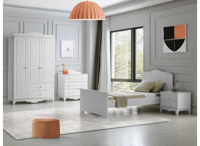 Set di mobili letto comodino cassettiera armadio moderno bianco 4 pezzi elegante