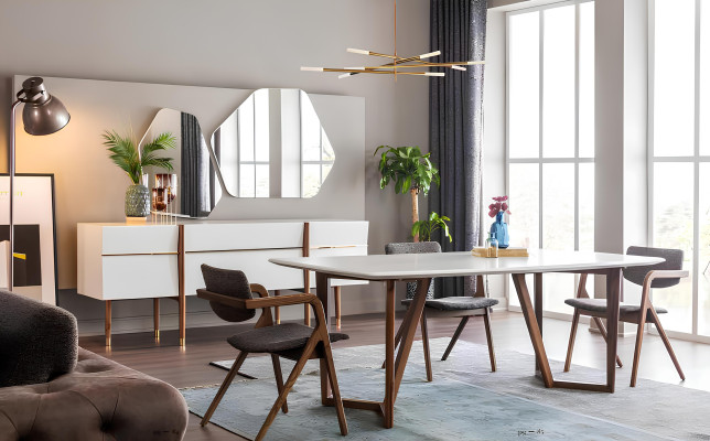 Set da pranzo sala da pranzo tavolo sedie sideboard 9 pezzi legno bianco