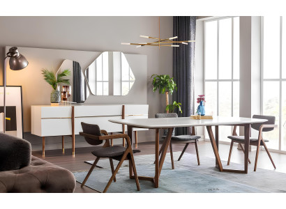 Set da pranzo sala da pranzo tavolo sedie sideboard 9 pezzi legno bianco