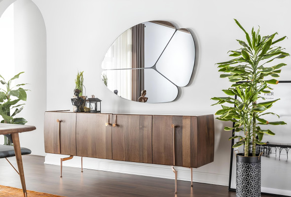 Mobile Sideboard con specchio in legno marrone set 2 pezzi
