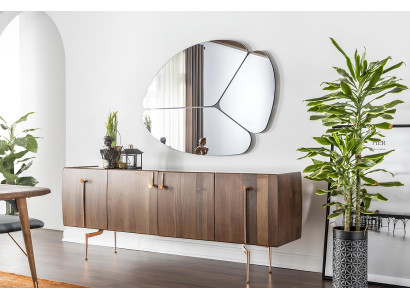 Mobile Sideboard con specchio in legno marrone set 2 pezzi