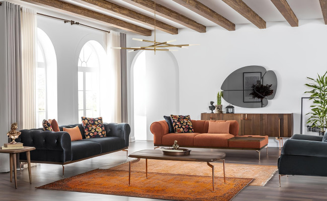 Divano 321 posti Sofas Tessuto Impianto Tonale Blu Arancione Poltrona