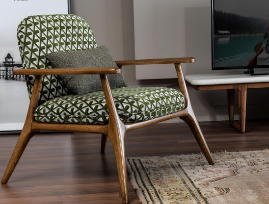 Poltrona Poltrona a orecchio Poltrona cocktail Sedia Design moderno Grigio Tessuto Verde