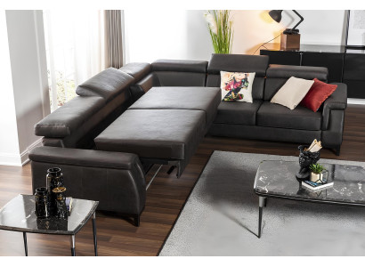 Divano angolare L-Form poltrona mobili funzione letto nero nuovo