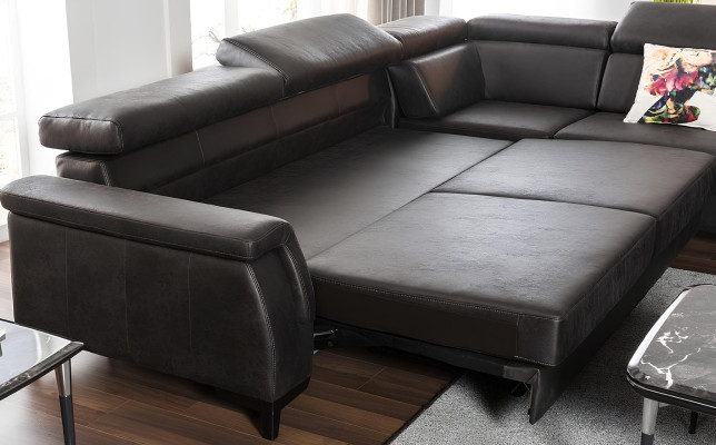 Divano angolare L-Form poltrona mobili funzione letto nero nuovo