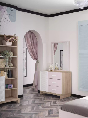 Letto per bambini set 9 pezzi in legno rosa