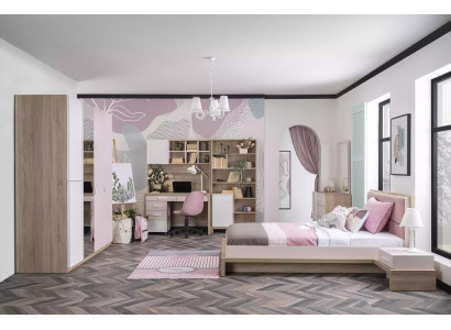 Armadio per bambini in legno rosa con specchio e 4 porte