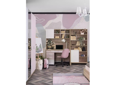Scrivania per camera dei bambini set 4 pezzi computer legno rosa nuovo