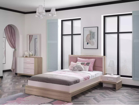 Letto per bambini camera dei bambini legno rosa set mobili per bambini 4 pezzi gruppo nuovo