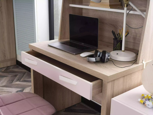Gruppo scrivania per bambini con librerie 4 pezzi computer legno rosa