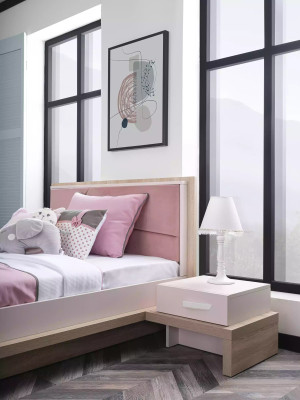 Set di mobili per bambini letto cameretta legno rosa 3 pezzi