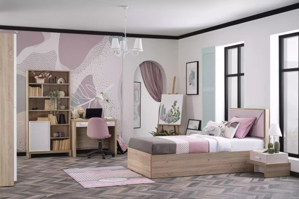 Letto per bambini struttura in legno rosa camera dei bambini con contenitore moderno