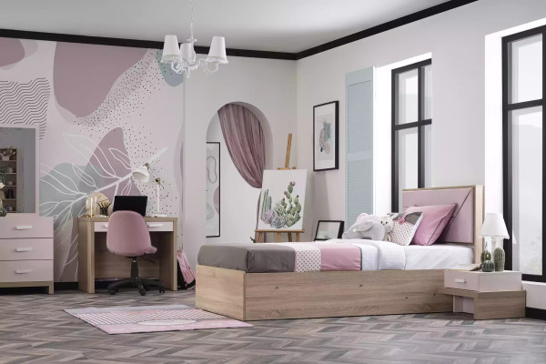 Letto per bambini struttura in legno rosa camera dei bambini con contenitore moderno