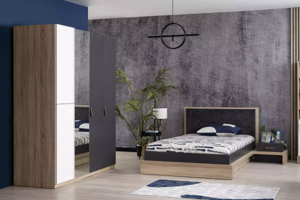 Armadio 4 porte Moden Armadio Legno Grigio Specchio Camera dei bambini