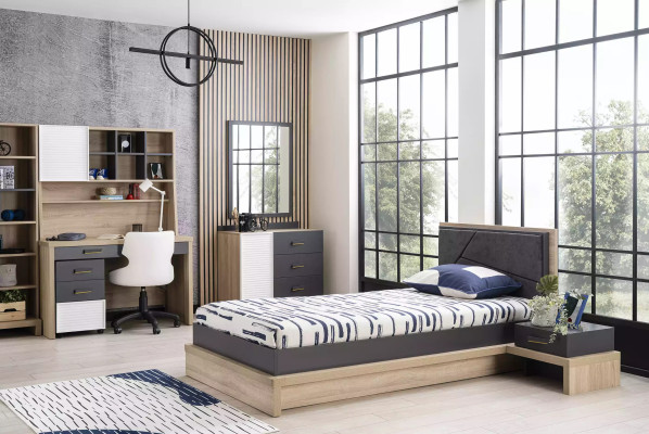 Cornice del letto per bambini letto per adolescenti legno grigio camera dei bambini moderno