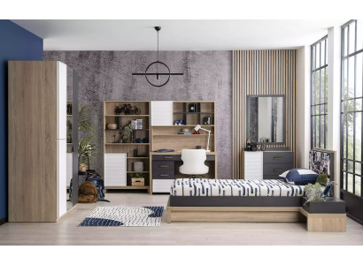 Gruppo mobili per bambini letto per bambini camera da letto legno grigio set 7 pezzi