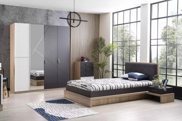 Mobili per camera dei bambini Letto per bambini Set 4 pezzi grigio
