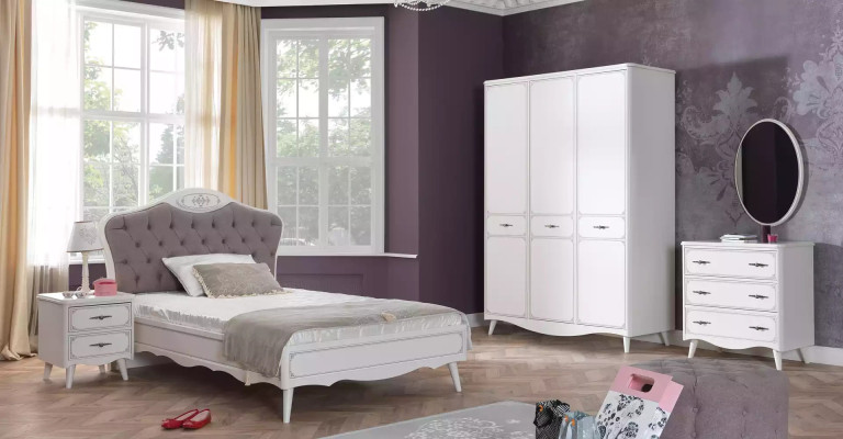 Letto giovanile Chesterfield per camera dei bambini 100 cm Set 5 pezzi Grigio Tessuto