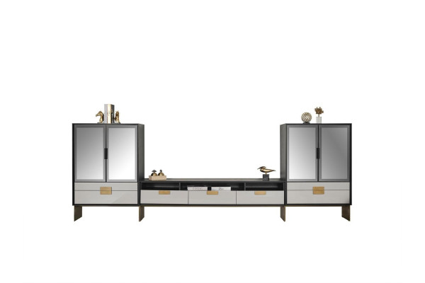 Mobile TV con parete attrezzata 2x vetrina set soggiorno nuovo bianco 3 pezzi