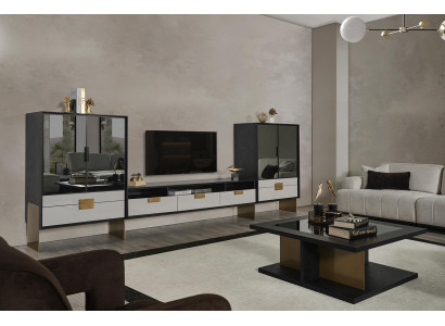 Mobile TV con parete attrezzata 2x vetrina set soggiorno nuovo bianco 3 pezzi