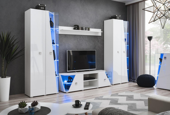 Set parete soggiorno lusso bianco mobile TV vetrina moderna