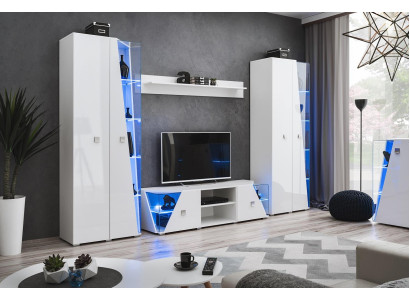 Set parete soggiorno lusso bianco mobile TV vetrina moderna