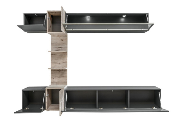 Designer soggiorno moderno set parete attrezzata mensole grigio supporto TV