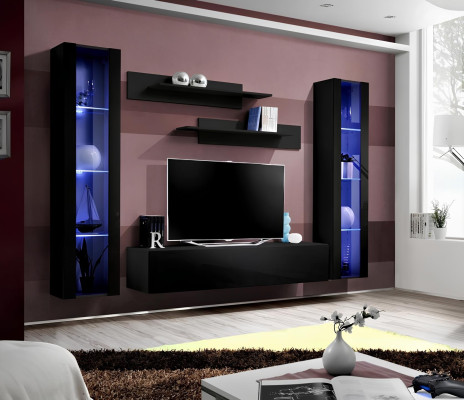 Mobile soggiorno Lowboard in legno con mensole design nero moderno set 5 pezzi