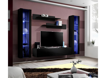 Mobile soggiorno Lowboard in legno con mensole design nero moderno set 5 pezzi