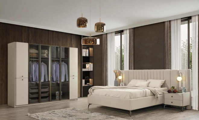 Mobili da camera da letto moderni letto design in legno 2x comodini 4 pezzi