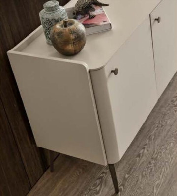 Set da pranzo bianco designer con 6 sedie imbottite e credenza