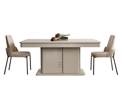Set da pranzo bianco designer con 6 sedie imbottite e credenza