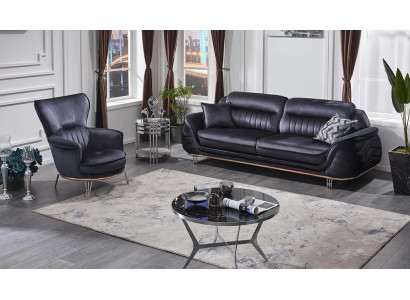 Divano 3+1 posti soggiorno nero lussuosi poltrone con divano a tre posti