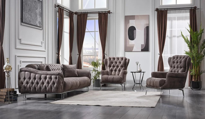 Design divano 3 pezzi mobili imbottiti lussuosi tessuto