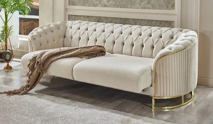 Divano a tre posti bianco Chesterfield per soggiorno