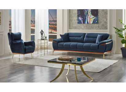 Set di divani completo 3+1 posti soggiorno tessuto blu moderno mobili imbottiti