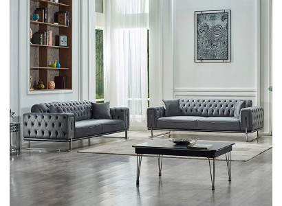 Divano Chesterfield 2x 3 posti lusso grigio mobili imbottiti soggiorno