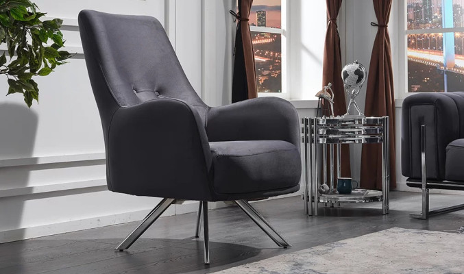 Poltrona design grigia per soggiorno in tessuto moderno