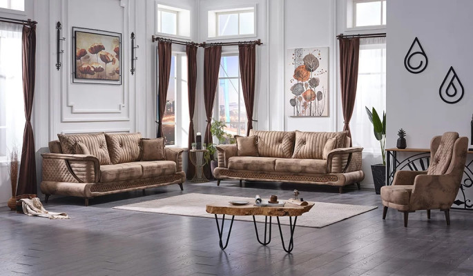 Moderno set di divani 3+3+1 posti lusso tessuto mobili imbottiti soggiorno