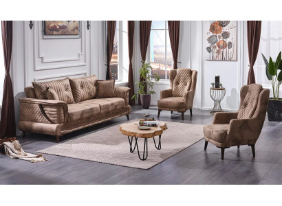 Set di divani di lusso in tessuto beige 3 pezzi