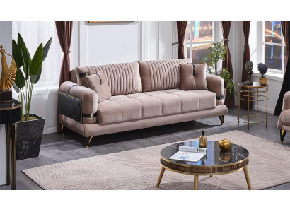 Divano 3 posti in tessuto beige moderno per soggiorno lusso mobili imbottiti