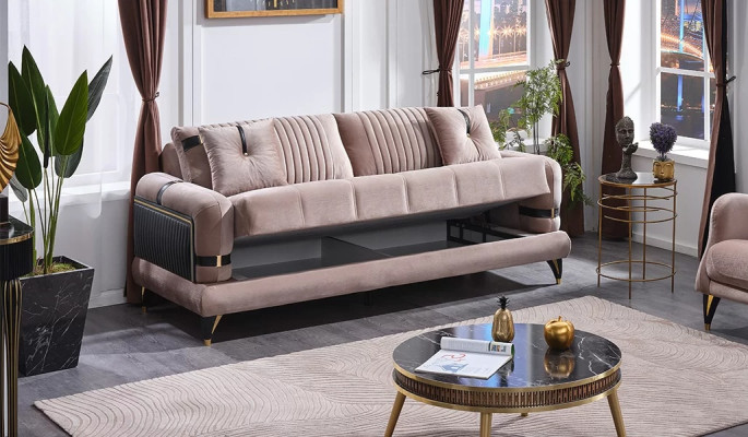 Divano 3 posti in tessuto beige moderno per soggiorno lusso mobili imbottiti