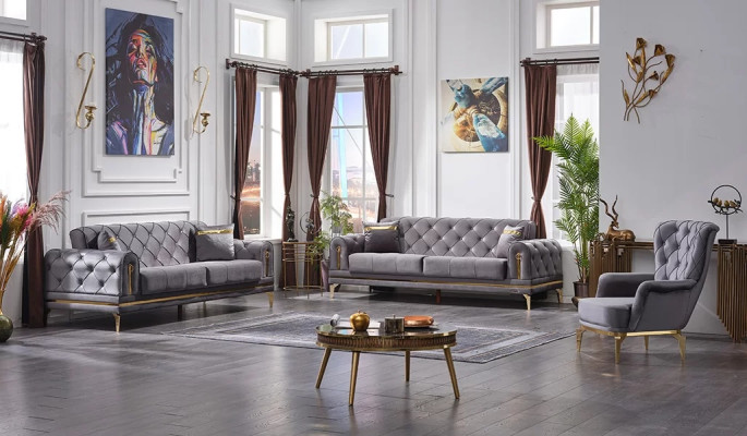 Sofà Chesterfield Completo 3+3+1 Posti Chesterfield Lusso Salotto