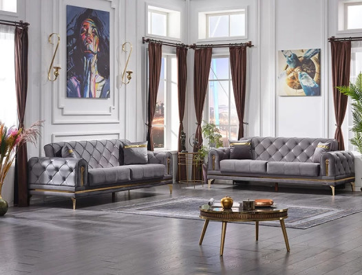 Divano 2x Chesterfield grigio set di divani di lusso