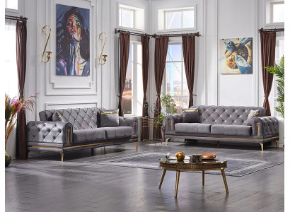Divano 2x Chesterfield grigio set di divani di lusso
