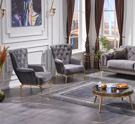 Poltrona Chesterfield 2x Mobili imbottiti in tessuto Lusso Poltrona Seduta Soggiorno