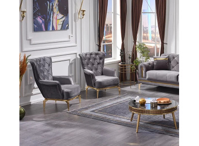 Poltrona Chesterfield 2x Mobili imbottiti in tessuto Lusso Poltrona Seduta Soggiorno