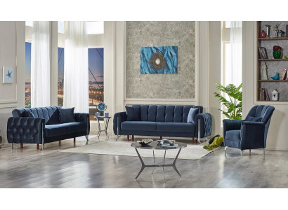 Divano blu completo 3+3+1 posti mobili imbottiti tessili