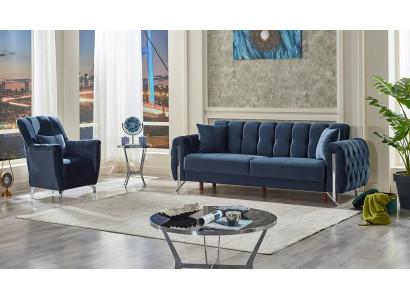 Set di divani imbottiti 2 pezzi lusso mobili imbottiti 3+1 blu tessuto