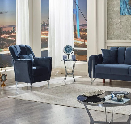 Poltrona moderna design poltrona soggiorno tessuto blu mobili imbottiti